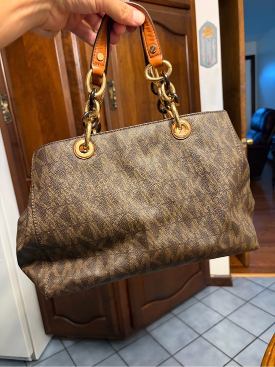 Michael Kors Handbags - Michael Kors Cynthia MK signature Logo Satchel Brown Handbag